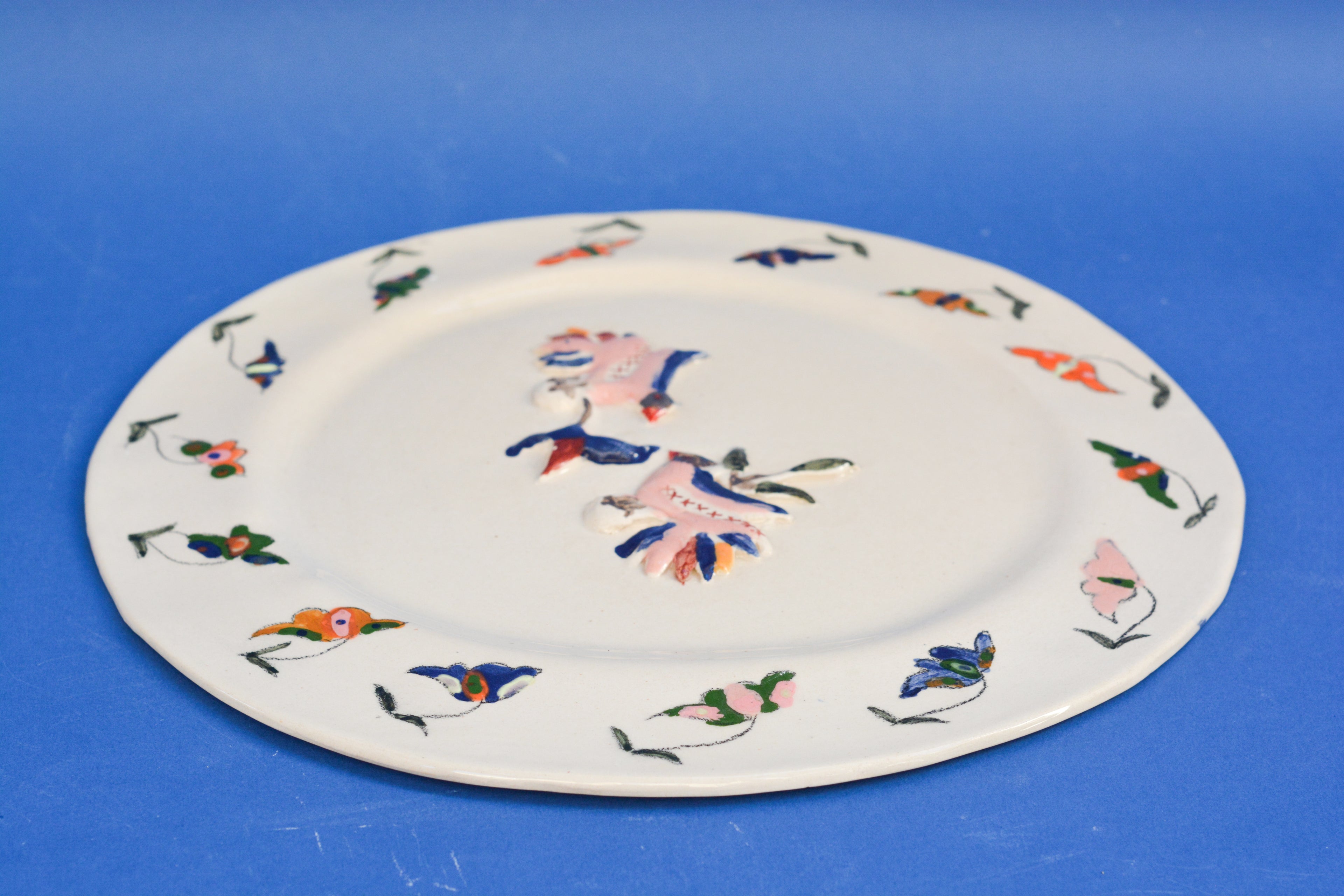 Handmade Ceramic Plate — Birds & Flowers