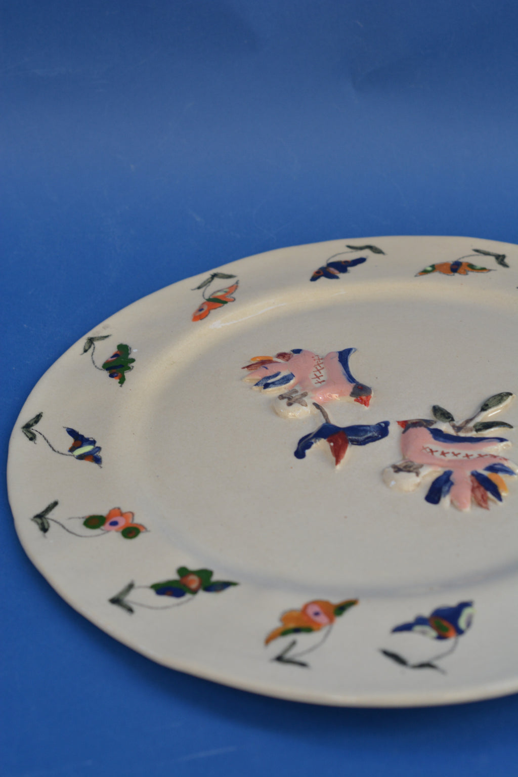 Handmade Ceramic Plate — Birds & Flowers