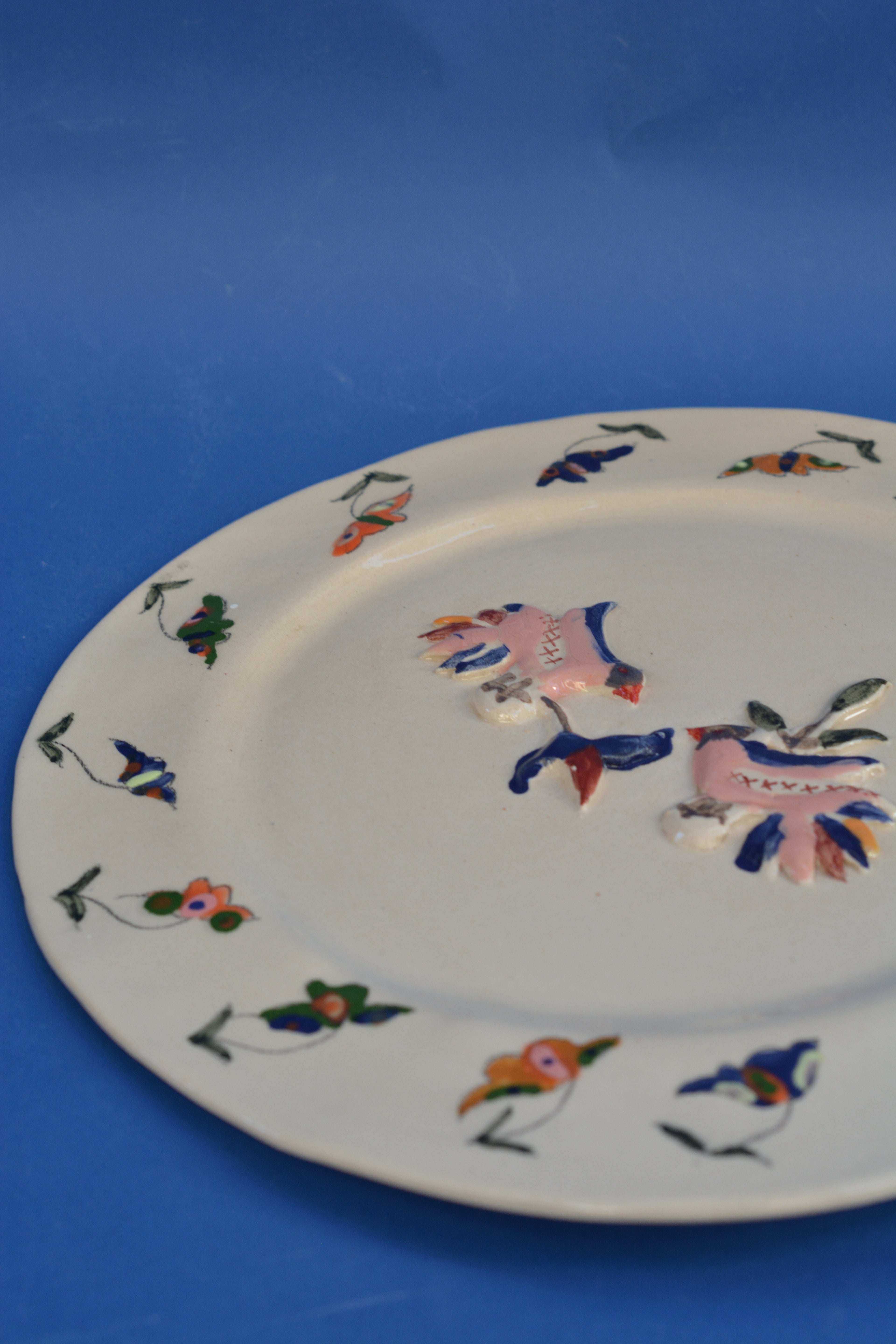 Handmade Ceramic Plate — Birds & Flowers