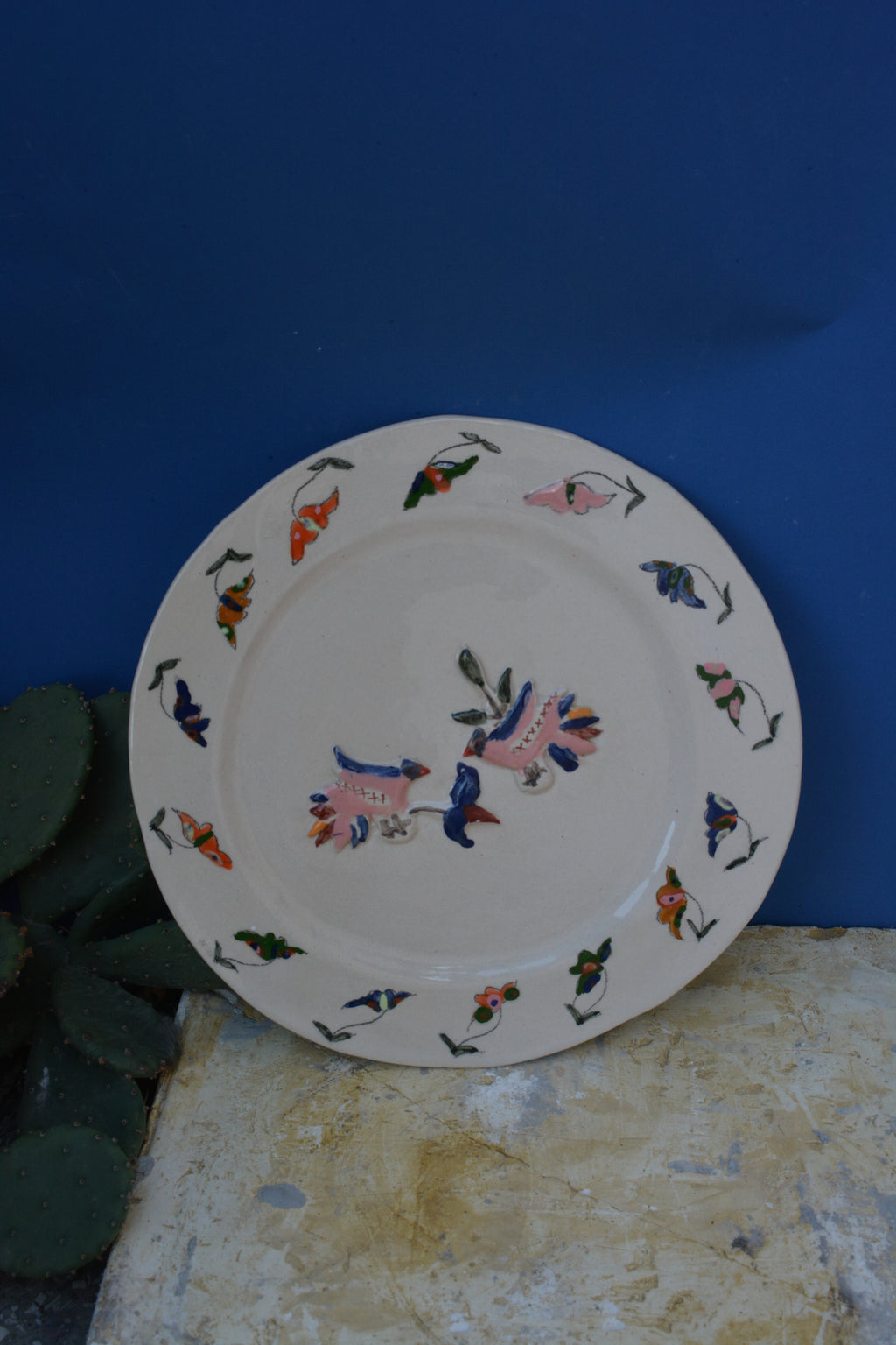 Handmade Ceramic Plate — Birds & Flowers